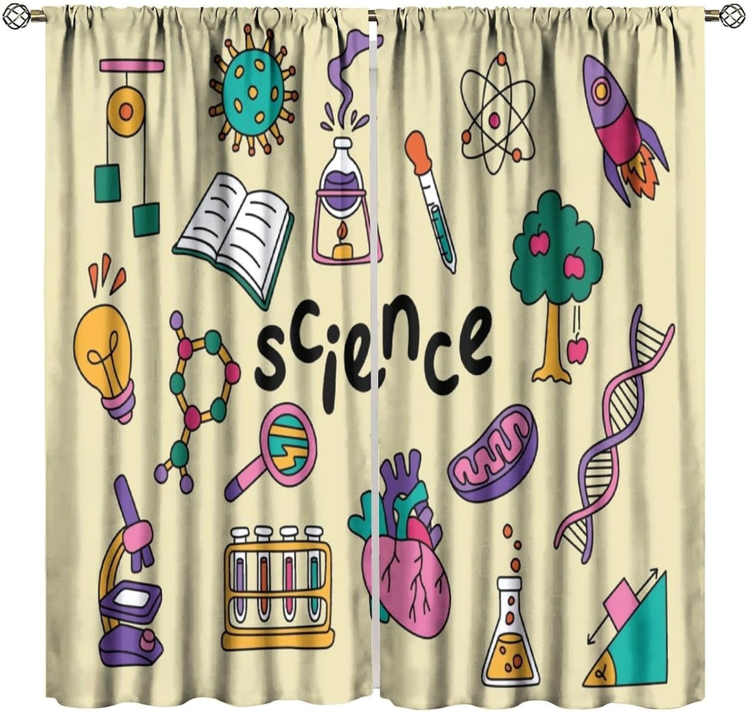 과학 테마 커튼 2개 교육용 교실 화학 생물학 DNA  - Science Nursery 리뷰 및 가격